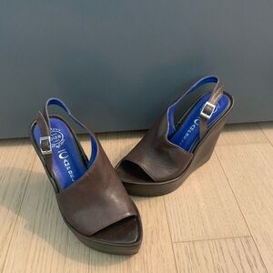 Jeffery Campbell Brown Leather Wedge Platform Heels, Women’s 8.5